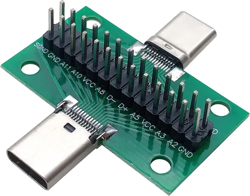 Vista 7 de 2 unids USB 3.1 Tipo-C macho a hembra placa de prueba con placa PCB 24 pines 0.100 in enchufe de doble cara con conector de cabeza de pin