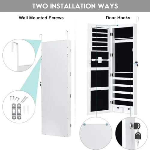 Vista 5 de Giantex Armario de joyería para colgar en la pared, armario de joyería con cerradura con espejo de longitud completa, 15 luces LED, organizador