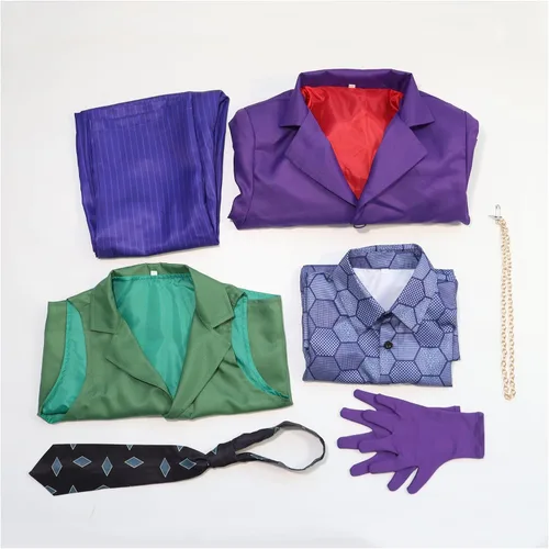 Vista 7 de Joker Costume for Kids Boys Teens Halloween Clown Cosplay Costume Deluxe Suit Coat Shirt Jacket Tie Pants Men Outfit