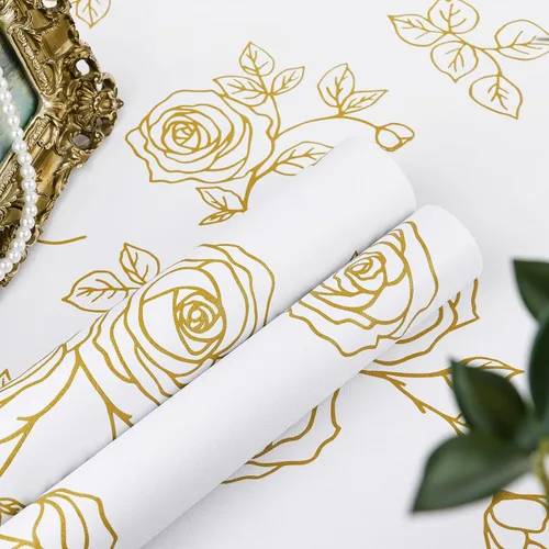 Vista 12 de Amiya Papel tapiz floral negro y dorado, línea de papel tapiz para despegar y pegar, estilo bohemio, retro, renovación de dormitorios, armarios