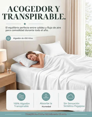 Vista 5 de LANE LINEN Sábanas de cama individual – 450TC algodón peinado de fibra larga de alta calidad, color blanco Soft & Breathable Twin Sheet &