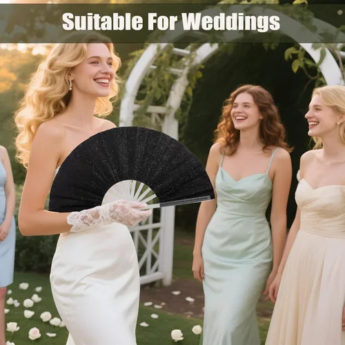 Vista 5 de Ventilador plegable de mano grande, botas en el suelo, abanicos decorativos plegables de manivela para bailes, fiestas, bodas, festivales de música