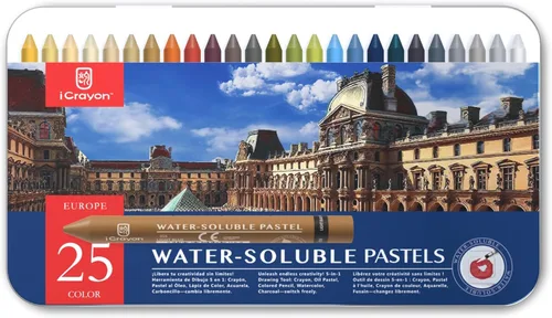 Vista 10 de iCrayon 12 colores pasteles solubles en agua, juego de pasteles de acuarela para principiantes y aficionados, incluye sacapuntas, paleta y pincel