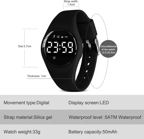 Vista 6 de NN BEN NEVIS Reloj digital para niños y niñas, reloj deportivo con rastreador de fitness, reloj despertador, cronómetro, sin aplicación y resistente