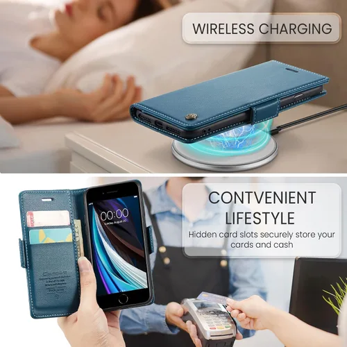 Vista 8 de QLTYPRI Funda tipo cartera para iPhone 7/8/SE 2020/SE 2022 con tarjetero, color azul