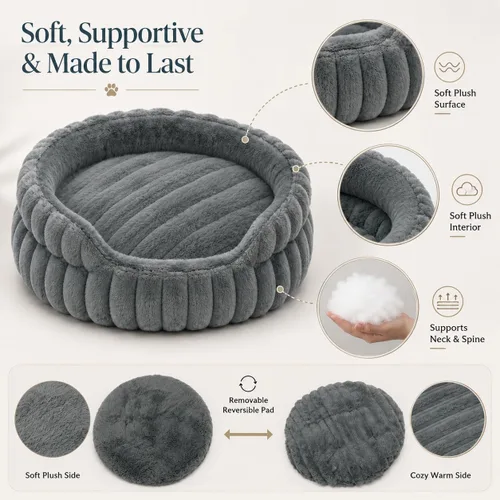 Vista 6 de Camas para gatos de interior, cama redonda lavable para gatitos Gris