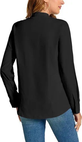 Vista 2 de Camisas básicas con botones para mujer, estilo ejecutivo informal, cuello, ropa de trabajo, camisa de vestir ajustada, blusa