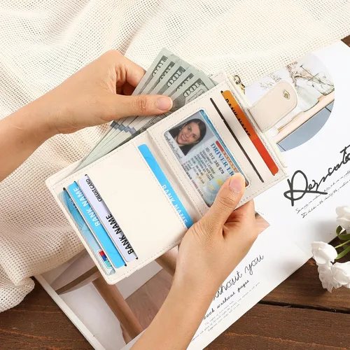 Vista 7 de GAEKEAO Billetera delgada para mujer, tarjetero con bloqueo RFID, billetera plegable con bolsillo para monedas con cremallera, ventana