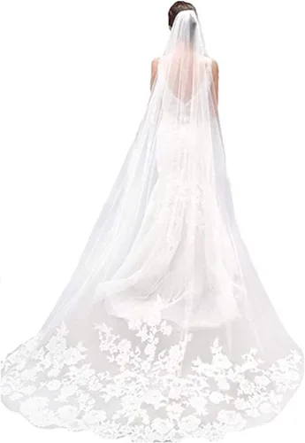 Vista 9 de Acenail Black Lace Veil Brides Wedding Veils Long Cathedral Veil with Comb Mourning Funeral Corpse Halloween Costume Veils Negro 110