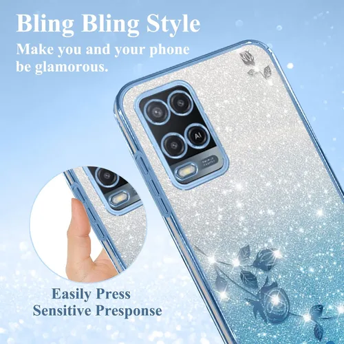 Vista 2 de Kainevy - Funda de teléfono para Oppo A54 4G, funda transparente con purpurina rosa floral para mujeres y niñas, bonita funda para teléfono Oppo