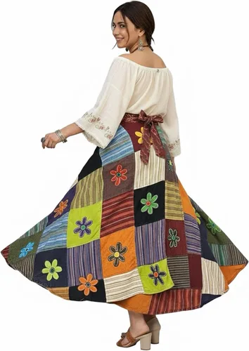 Vista 4 de Agan - Falda larga envolvente bohemia para mujer, falda larga de verano de Multi 1