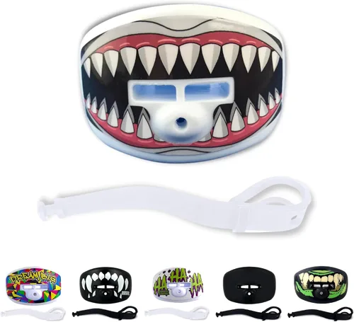Vista 8 de Damage Control - Protector bucal para deportes, boquilla para chupete, protector bucal de fútbol con correa de casco, protege los dientes