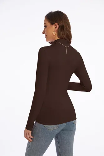 Vista 20 de Zephyrine Camisa ligera de manga larga para mujer, cuello alto, ligera, ajustada, capa base