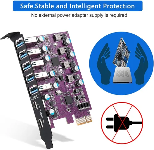 Vista 5 de Tarjeta de expansión PCIe a USB 3.0 de 7 puertos (2 USB tipo C y 5 USB tipo A)