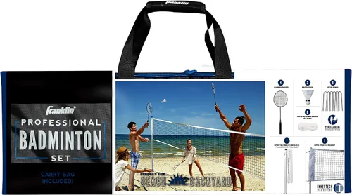 Vista 6 de Franklin Sports Juegos de Red de Bádminton - Patio Trasero al Aire Libre + Playa Red de Bádminton + Juego de Equipo - (4) Raquetas + (2) Volantes +