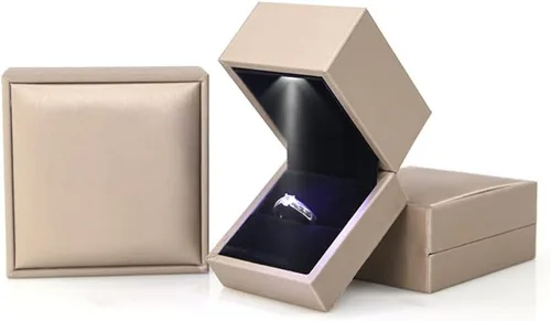 Vista 6 de anso Joyero con luz LED colgante para regalo, pulsera con luz (plata, caja de anillo)