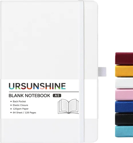 Vista 17 de Cuaderno punteado, diario, 5.3 x 8.26 pulgadas, tapa dura, prémium, papel grueso, doble espiral, bandas, cuero negro sintético, lazo para bolígrafo