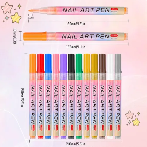 Vista 8 de Juego de bolígrafos de arte de uñas de 12 colores, bolígrafos de esmalte de uñas 3D, bolígrafos de arte de uñas para puntear, dibujar, pintura