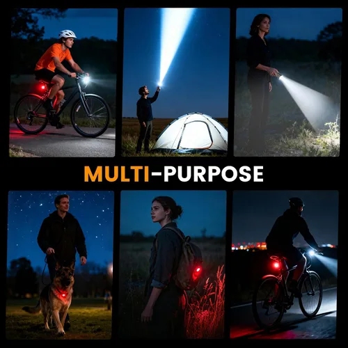 Vista 6 de Bike Light for Night Riding, 2000LM/1000LM Bicycle Headlight & Taillight, Multiple Modes,3000mAh/2000mAh USB C Rechargeable Waterproof LED Bright