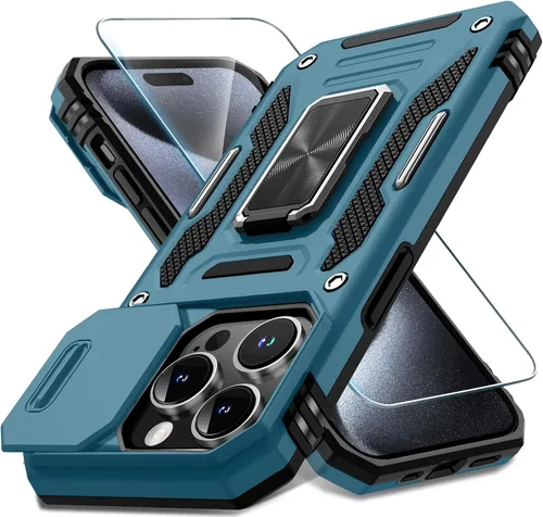 Vista 46 de DEERLAMN Funda para iPhone Xs Max con funda deslizante para cámara + protector de pantalla, soporte giratorio de anillo de grado militar a prueba