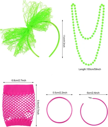 Vista 2 de Blulu 80s Costume Accessories for Women Lace Headband Earrings Fishnet Gloves Necklace Bracelet for 80s Retro Party