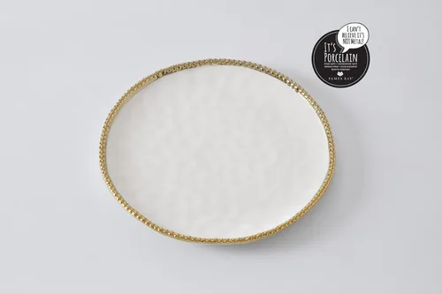 Vista 7 de Pampa Bay Plato redondo de porcelana, 11 x 11 pulgadas, tono blanco/dorado, apto para horno y lavavajillas