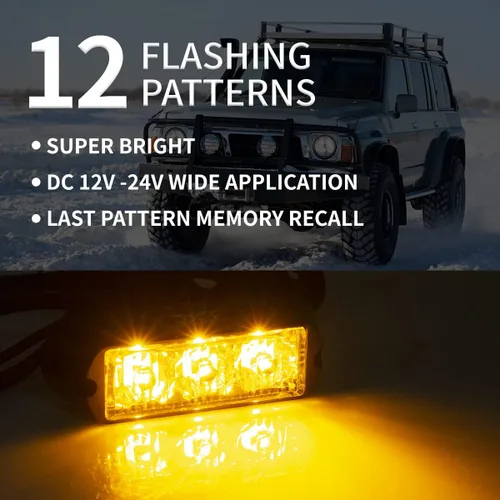 Vista 2 de Purishion - 3 Luces estroboscópicas LED de emergencia, impermeables, color ámbar, 12 diferentes intermitentes para automóvil, SUV, camioneta