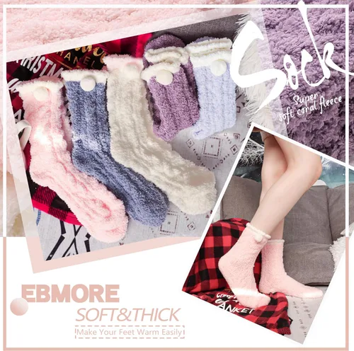 Vista 7 de EBMORE Womens Fuzzy Socks Slipper Fluffy Cozy Comfy Cabin Plush Warm Winter Sleep Home Soft Socks
