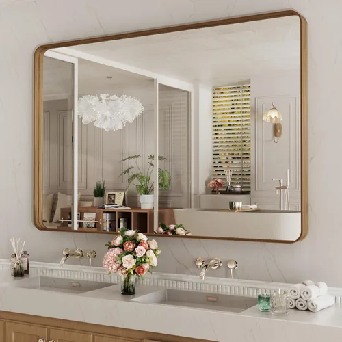 Vista 19 de LOAAO 20x16 Pulgadas Espejo de Baño con Marco de Metal Negro para Pared, Espejo de Tocador de Baño de Estilo Granja, Espejo Grande Rectangular