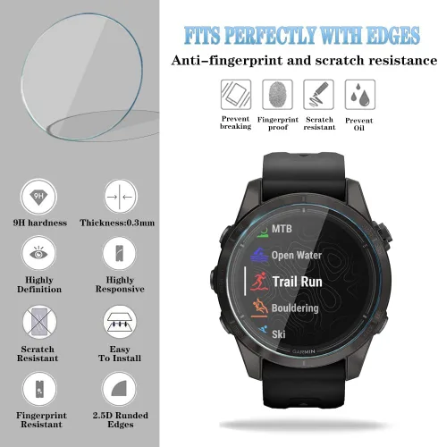 Vista 3 de Protector de pantalla de reloj compatible con Garmin Epix Pro de 1.654 pulgadas/Fenix 7S, película de vidrio templado antiarañazos de alta