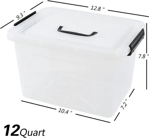 Vista 2 de Wekioger - Paquete de 4 cubos transparentes con tapa de 12 cuartos de galón, caja de almacenamiento con asa