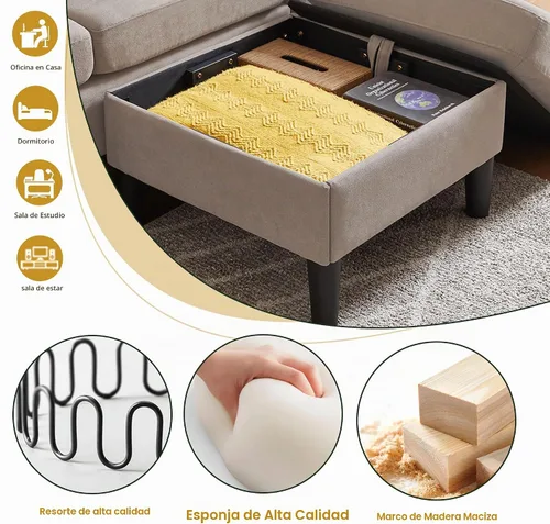 Vista 6 de Juego de sofá seccional, sofá convertible de 77 pulgadas y silla decorativa de 35 pulgadas, sofá pequeño en forma de L de 3 asientos con otomana