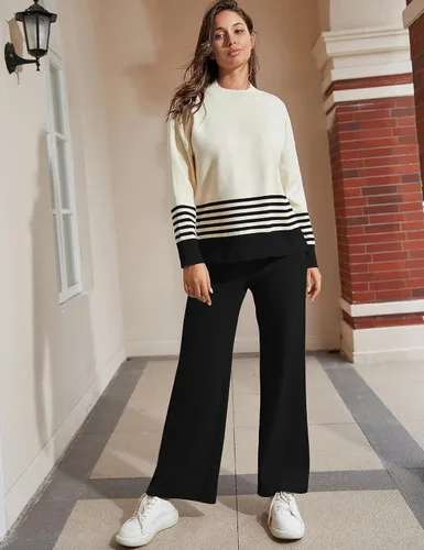 Vista 2 de Tanming Conjuntos de descanso para mujer, 2 piezas, suéter de punto, suéter y pantalones de pierna ancha
