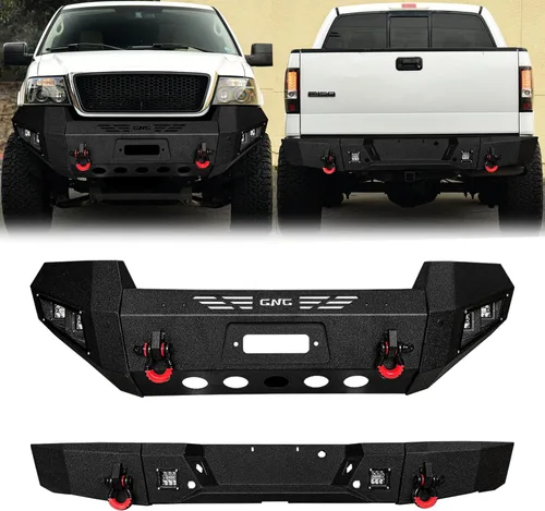 Vista 10 de Parachoques delantero y trasero de acero para Ford F150 2006-2008 con placa de cabrestante y luces (textura negra)