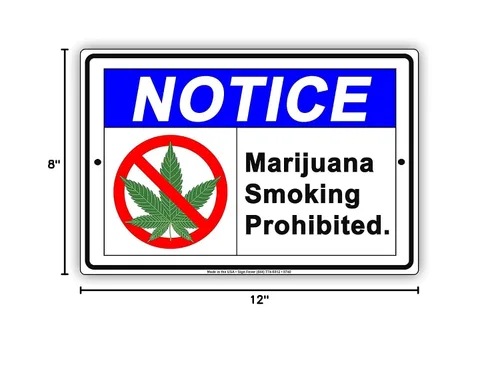 Vista 3 de Aviso de marihuana prohibido fumar letrero de metal prohibido fumar letrero de aluminio recubierto UV sin humo, advertencia de seguridad de 8 x 12