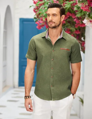 Vista 3 de COOFANDY Camisa de vestir casual de manga corta con botones para hombre