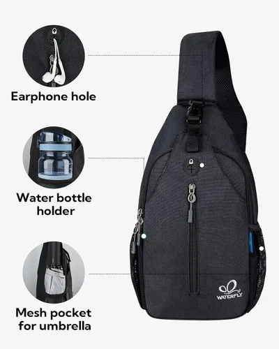 Vista 112 de Waterfly - Mochila cruzada tipo bandolera para viajes y caminatas, bolsa de pecho, Gris, talla única