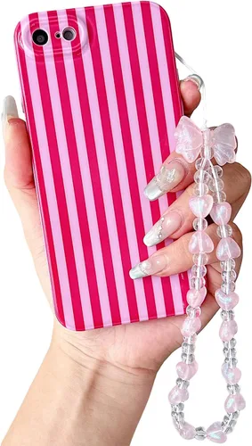 Vista 24 de Bonita funda a rayas para iPhone 6 Plus iPhone 6s Plus con cadena de cuentas, estética suave y delgada, funda protectora de poliuretano