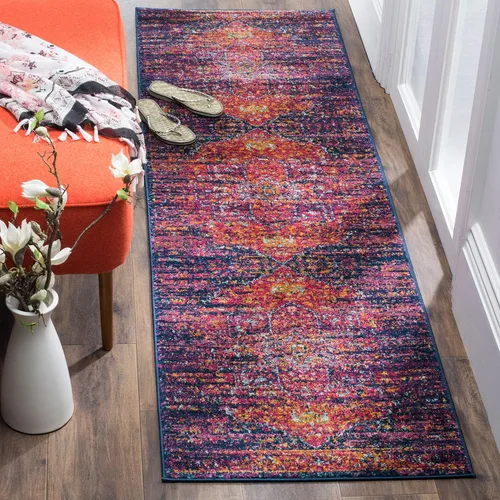Vista 5 de SAFAVIEH Evoke Collection EVK275C Medallón oriental envejecido, no desprende pelusa, 2'2" x 4', color azul/naranja, alfombra de acento para sala