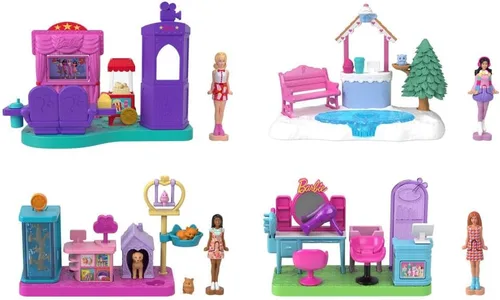 Vista 3 de Barbie Juego de mini casa de muñecas: Barbie Land con muñeca de 1.5 pulgadas, muebles y accesorios