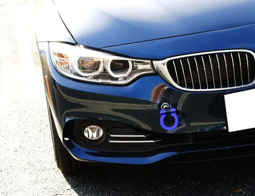Vista 3 de iJDMTOY Anillo de gancho de remolque de estilo de carreras azul compatible con BMW 1 3 5 Series X5 X6 (E36 E39 E46 E90 E92, etc.), compatible