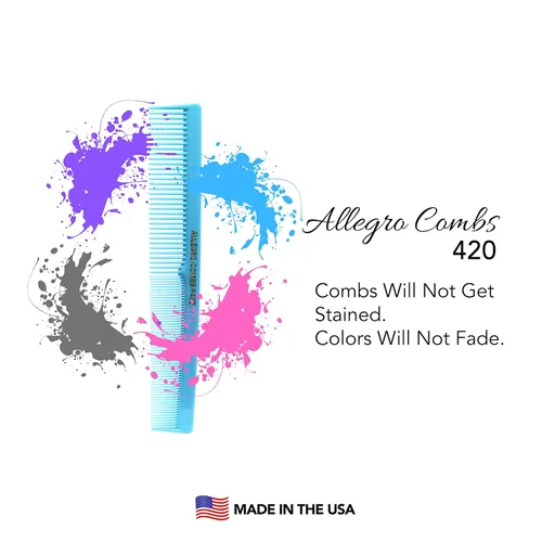 Vista 4 de Allegro Combs Peines de corte para peluqueros 420, peine para barba, bigote, para hombres, mujeres, niños pequeños, trenzados, separación del Azul