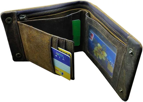 Vista 4 de clásico Biker Trucker motocicleta piel Bifold Snap portafolios wcadena L83