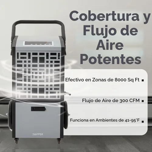 Vista 2 de Deshumidificador comercial de 105 pintas para sótanos y espacios industriales - Bomba integrada, manguera de drenaje, funcionamiento continuo