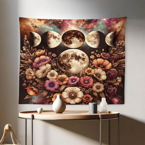 Vista 136 de Ambesonne Tapiz de hongos, atmósfera psicodélica, escena astral estrellada con motivos orientales trippy, decoración de tela para colgar en la pared