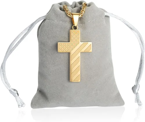 Vista 6 de DuoDiner Collar de cruz de acero inoxidable de 24 pulgadas con dije de versículo de la Biblia para hombres y niños