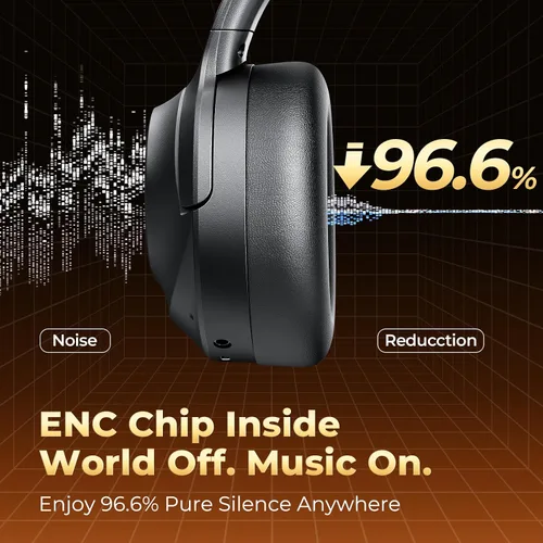Vista 2 de Auriculares con cancelación activa de ruido, auriculares Bluetooth inalámbricos mejorados sobre la oreja con micrófono ENC, graves profundos estéreo