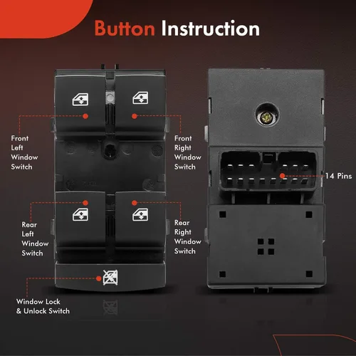 Vista 4 de A-Premium Interruptor de ventana eléctrica principal del lado del conductor compatible con Chevrolet Sonic 2012-2016, Trax 2013-2018, repuesto #