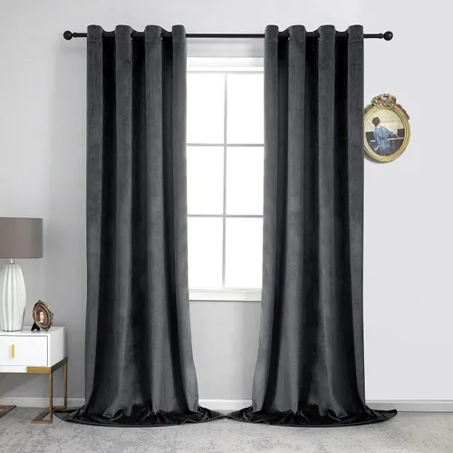 Vista 14 de VANASEE Cortinas de terciopelo gris oscuro para dormitorio, 63 pulgadas de largo, cortinas opacas para oscurecer la habitación, cortinas