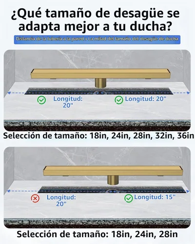 Vista 6 de YEFU Drenaje de ducha lineal dorado para baño: drenaje de ducha de 12 pulgadas con rejilla de inserción de azulejos - Drenaje lineal rectangular